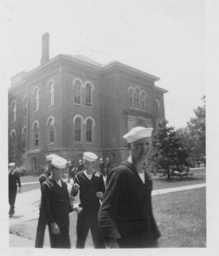 Sailors in front of physics bldg.